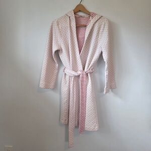 Vintage Old Navy Intimates Cream/Red Quilted Holiday Hooded Robe - Small